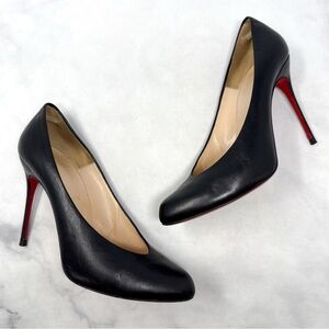 Christian Louboutin Vintage Y2K Yousra 100 Leather Notched Vamp Pump Heels Black